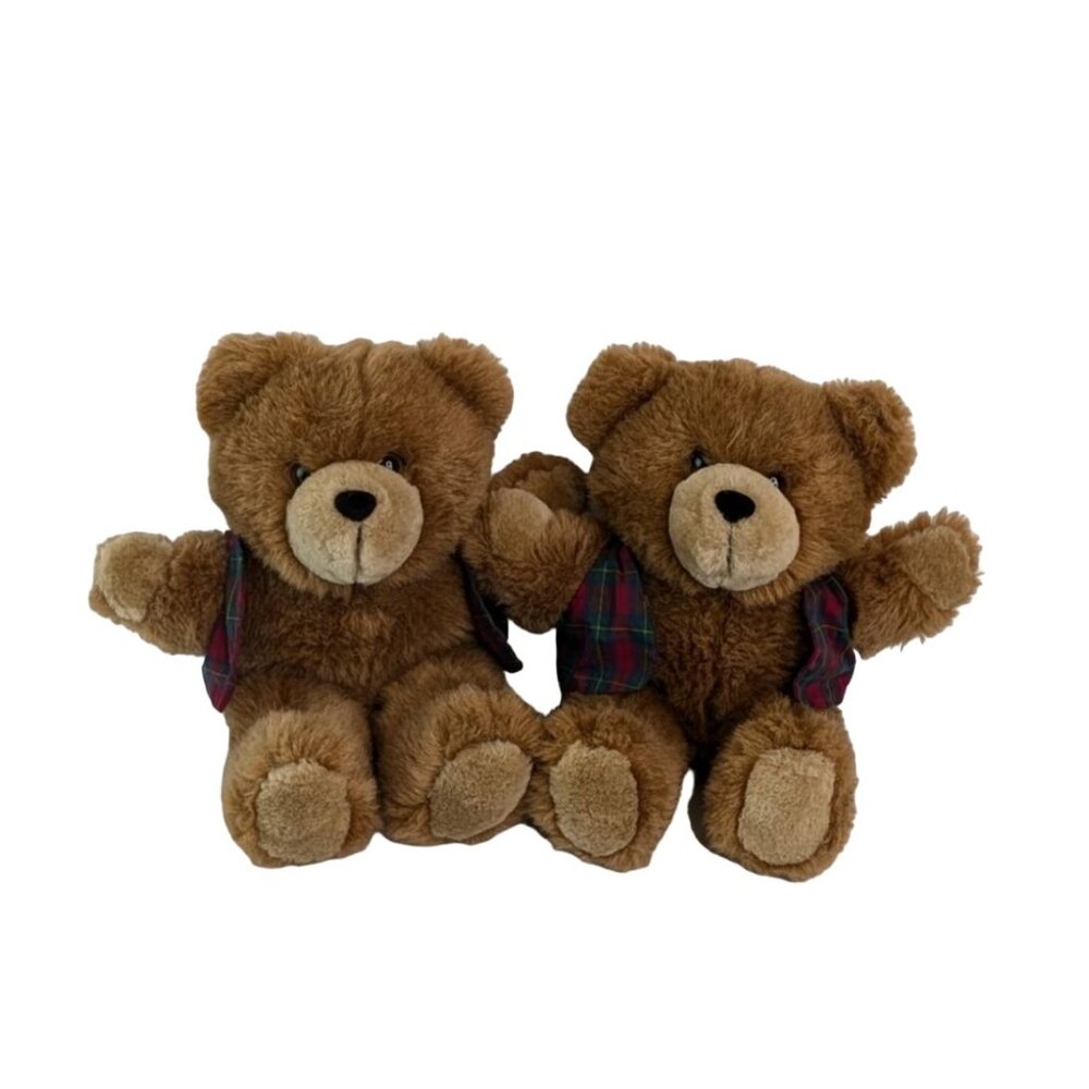 Ganz Alfie Brown Teddy Bear Plush 11" Plaid Christmas‎ Vest Vtg 1995 #H2024
